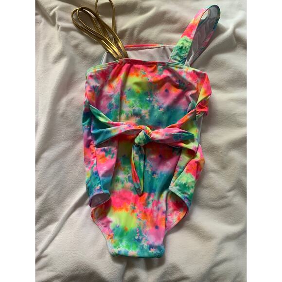 Betsey Johnson xo Tie Dye gold shoulder cutout swimsuit girls - Picture 5 of 6